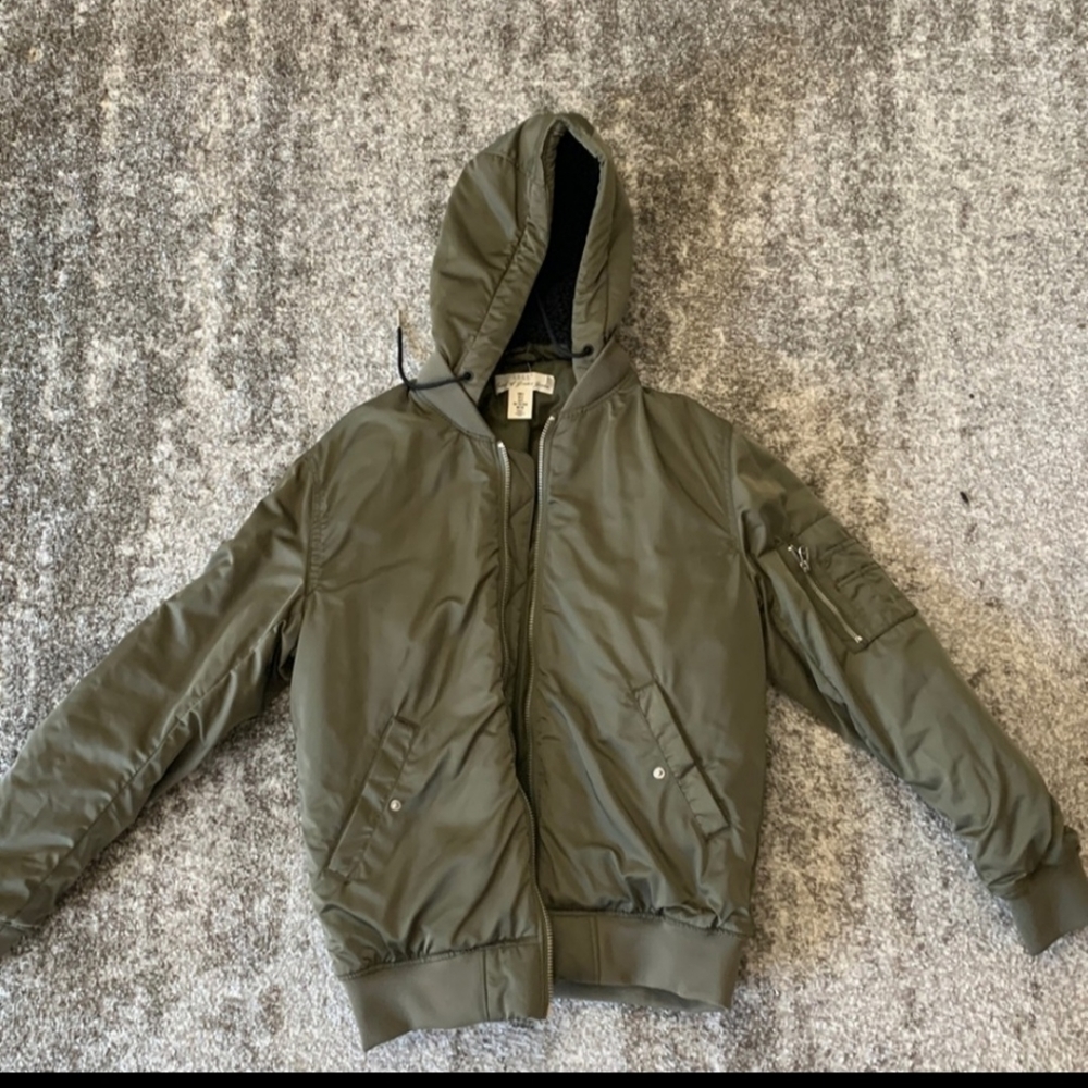 Shinny nylon bomber jacket with hoodie